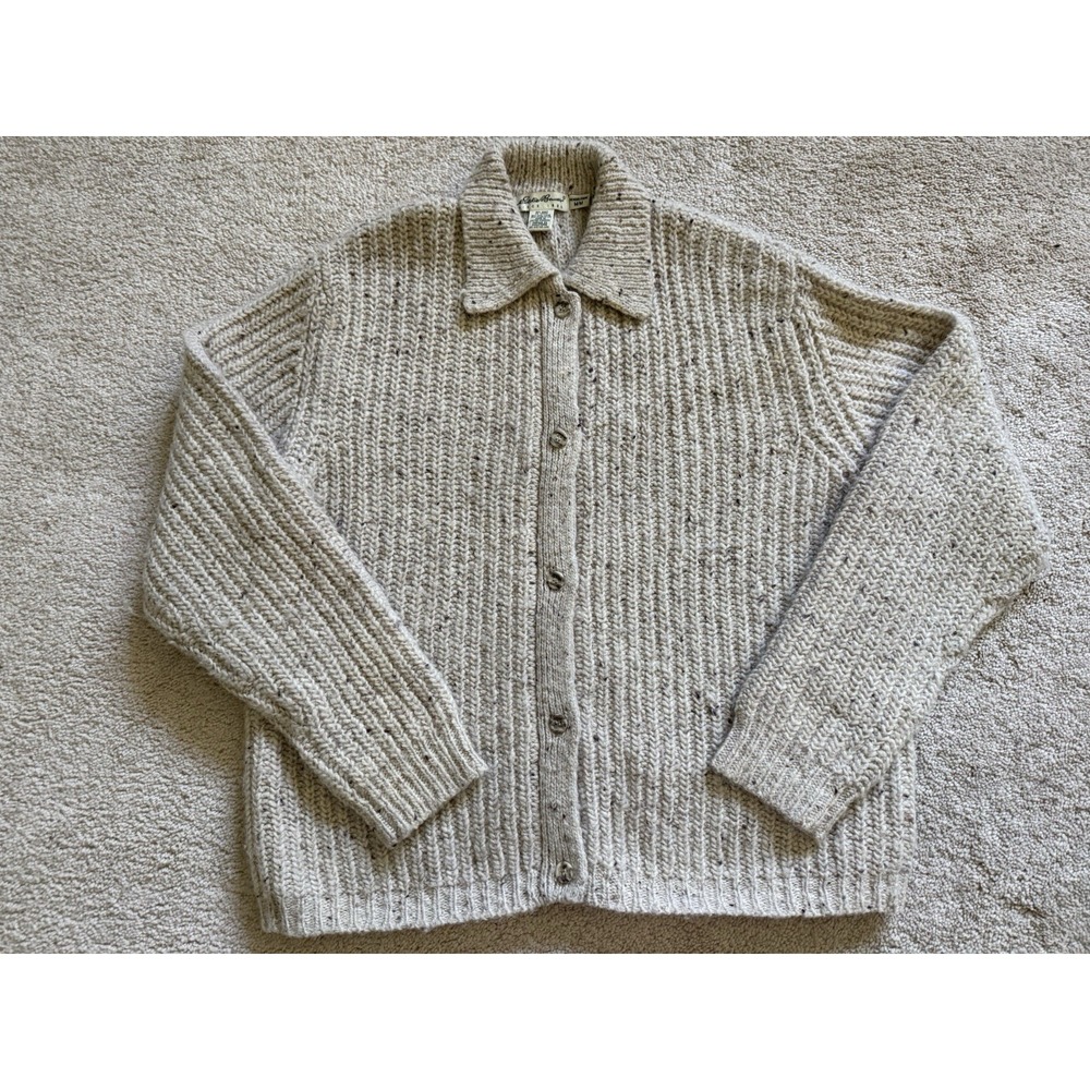 Vintage Eddie Bauer Chunky Ribbed Cardigan Size Medium Beige Wool Blend